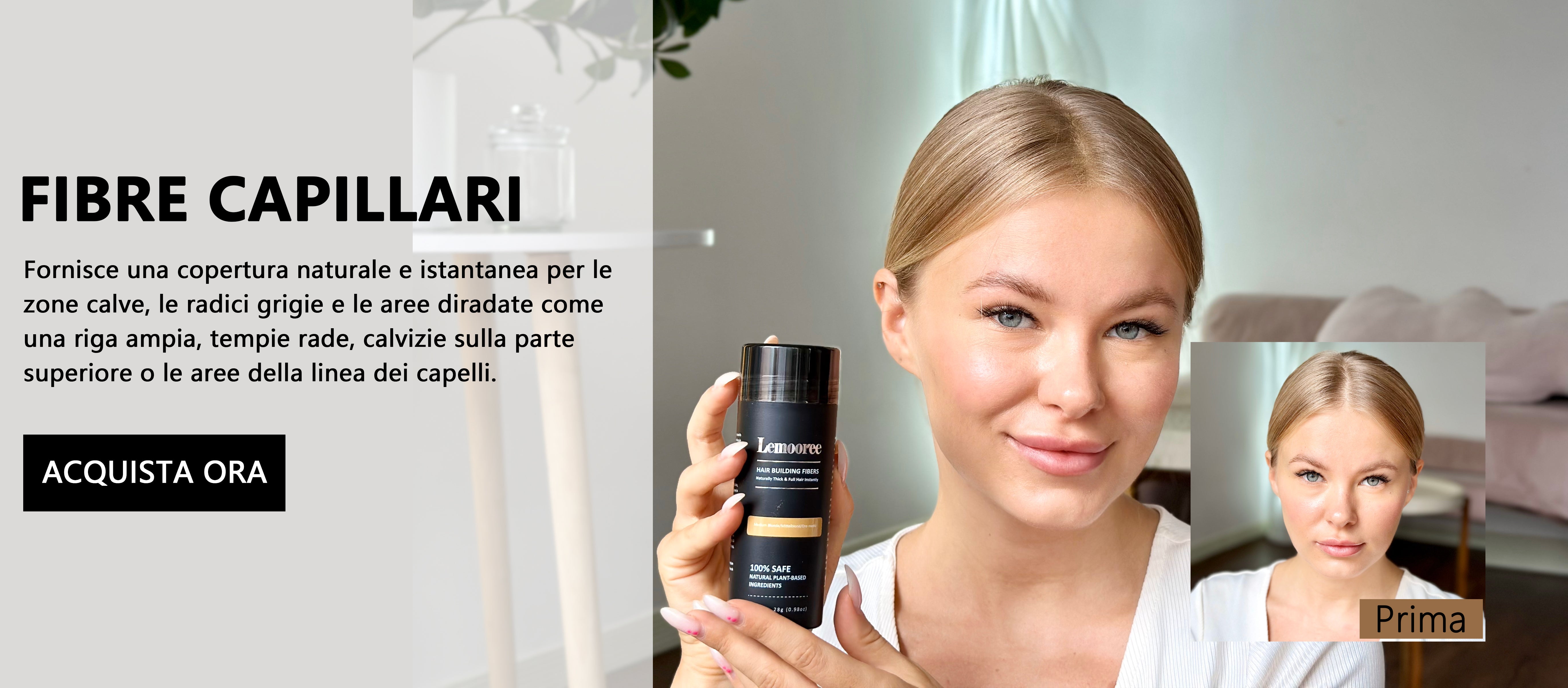 Immagini confronto prima e dopo dell'uso delle fibre per capelli Lemooree